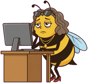 Exhausted bee at blank computer screen